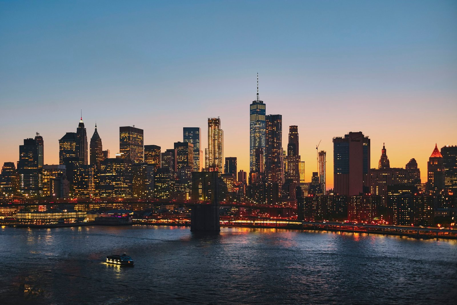 The Manhattan skyline and Brooklyn Bridge over the East River