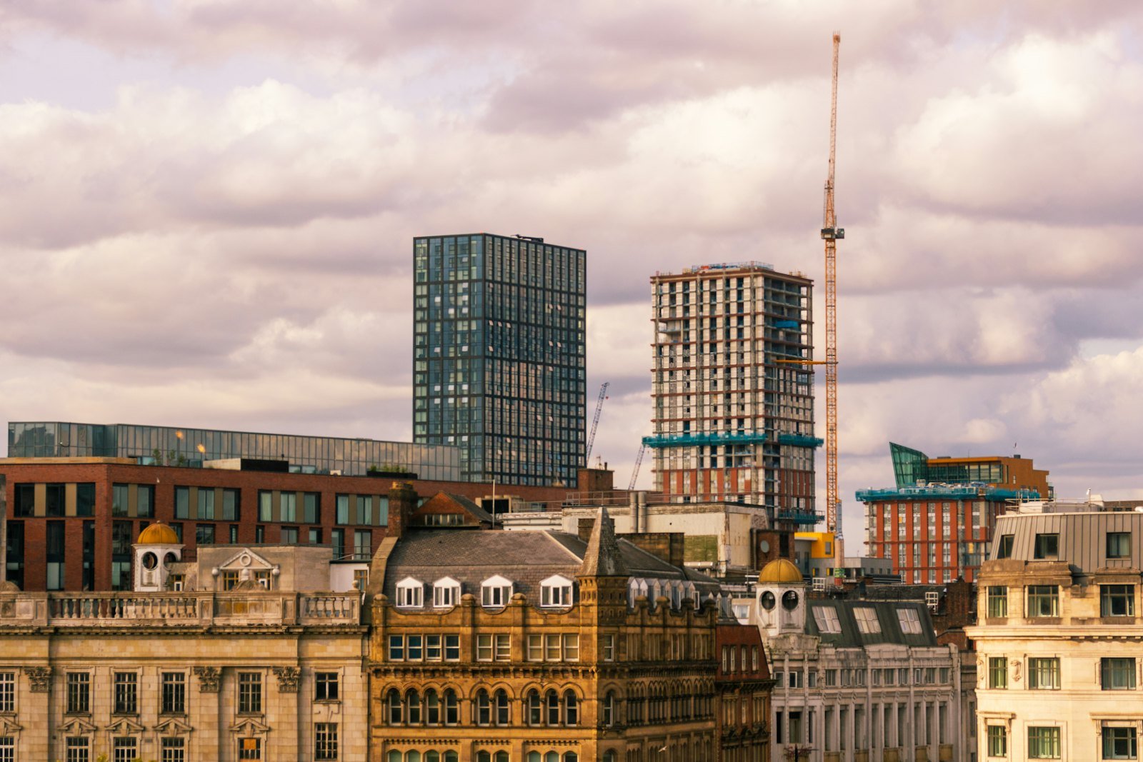 Victorian and modern buildings on a skyline in the English north west